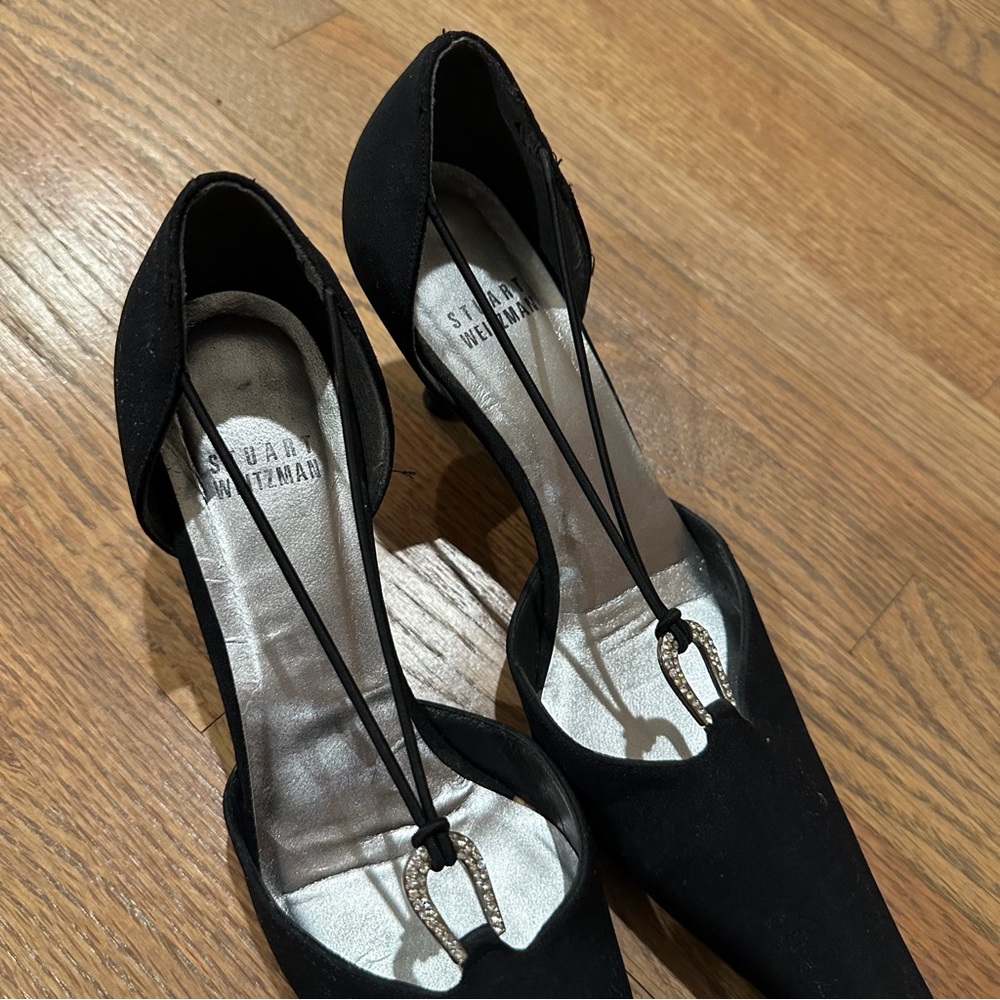 Stuart Weitzman Crystal Embellishments D'Orsay Black Pumps Size 7 - Picture 4 of 7